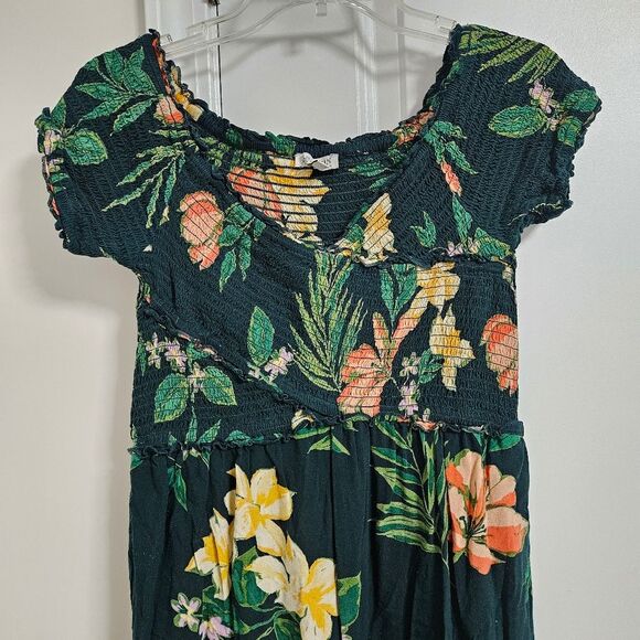 Patrons of Peace Tropical Jumpsuit Women's Med Green Smocked Top Cropped Rayon* - Picture 5 of 10